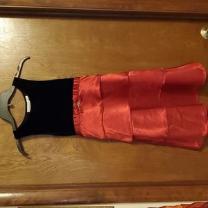 Girls Formal Sleeveless Dress Black Velvet Red Satin Tiered Size 10
